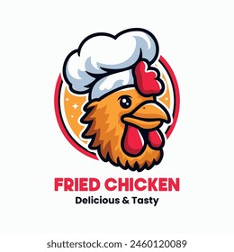 Chicken Logo. Vector Illustration. Chicken Mascot Design. Suitable for T-shirt, Badge, Emblem, Print, Business, Brand, Fast Food, Culinary Brand, Restaurant, Chicken Farm, Cooking, Chef Logo