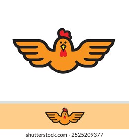 The chicken logo you describe has a dynamic and bold design. The chicken looks strong with wide wings spread out on the right and left, giving the impression of freedom and strength. The colors black,