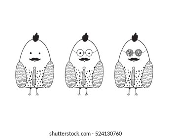 Chicken in look businessman with 3 characters