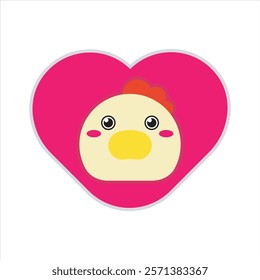 Chicken love flat icon vector design illustration, cute chicken love vector design for sticker,mockup,printing illustration. Valentines day pattern vector design. 