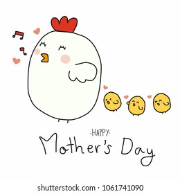 Chicken mama and baby chicks happy mother's day cartoon vector illustration