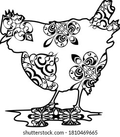 Chicken Mandala Black Design With Nature Pattern