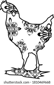 Chicken Mandala Black Design With Nature Pattern