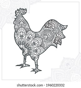 Pollo Mandala. Elementos decorativos de época. Patrón oriental, ilustración vectorial.