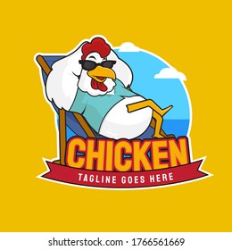 chicken, mascot, cartoon, character, logo, rooster, food, restaurant, animal, emblem, agriculture, funny, retro, cock, chill, beach