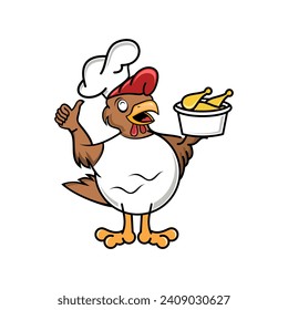 Chicken mascot or chicken chef design logo template illustration
