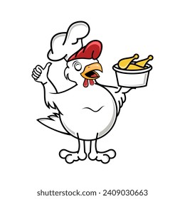 Chicken mascot or chicken chef design logo template illustration