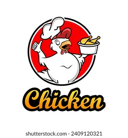 Chicken mascot or chicken chef design logo template illustration