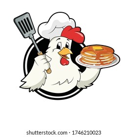 Chicken mascot logo by bringing pancake food