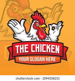 the chicken mascot logo smiles with welcome and says yummy