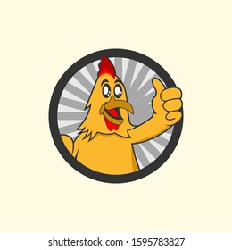 Chicken mascot logo template with cute humanist modern character in flat design badge illustration