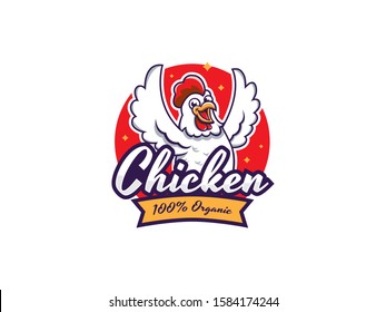 Chicken mascot logo vector. Chicken vector illustration. Organic farm vector logo design