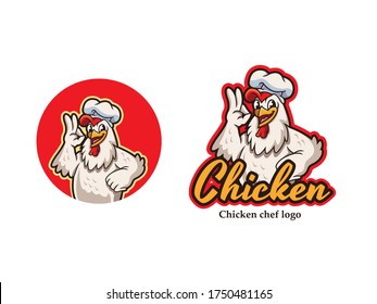 Chicken mascot logo vector. Chicken vector illustration. Chicken chef restaurant logo. Organic farm vector logo design