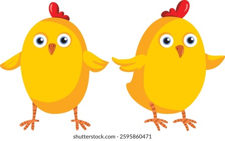 
Chicken Mascot on White Background Vector Cartoon Illustration. Cheerful little chick being adorable and cute 
