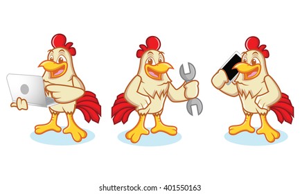 Chicken Mascot vector bring phone and laptop