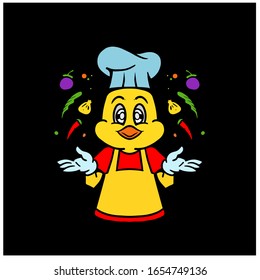 Chicken Mascot Wearing Chef Hat Logo Template. Yellow Chicken mascot.