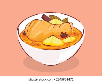 Chicken Massaman Curry, Thai Food, Food hand drawn, Vector illustration.