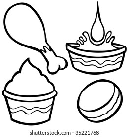 Chicken Meal Set Line Art