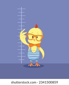 
Chicken Measuring its Height in a Chart Vector Cartoon Design. Cute adorable pet animal checking its height growth 
