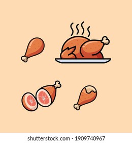 Plantilla de ilustración del logotipo de caricatura de carne de pollo