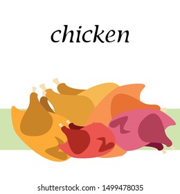 Chicken meat, cartoon, vector illustration, food background.