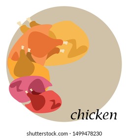 Chicken meat, cartoon, vector illustration, food background.