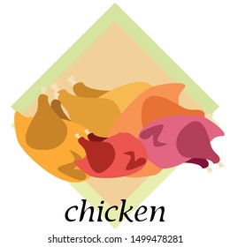 Chicken meat, cartoon, vector illustration, food background.