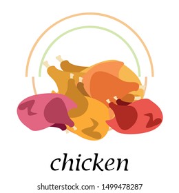 Chicken meat, cartoon, vector illustration, food background.
