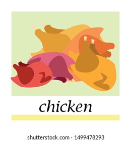 Chicken meat, cartoon, vector illustration, food background.