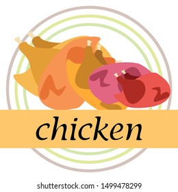 Chicken meat, cartoon, vector illustration, food background.