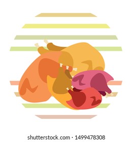 Chicken meat, cartoon, vector illustration, food background.