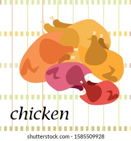 Chicken meat, cartoon, vector illustration, food background.