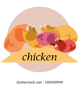 Chicken meat, cartoon, vector illustration, food background.