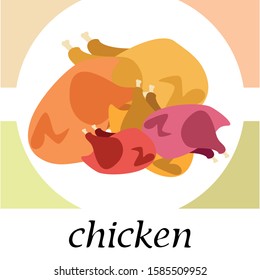 Chicken meat, cartoon, vector illustration, food background.