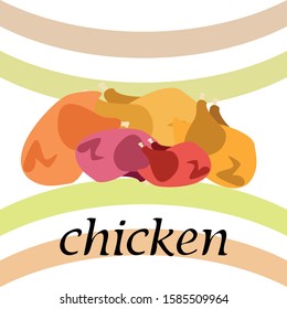 Chicken meat, cartoon, vector illustration, food background.