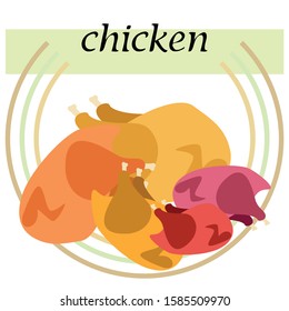 Chicken meat, cartoon, vector illustration, food background.
