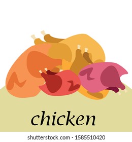 Chicken meat, cartoon, vector illustration, food background.