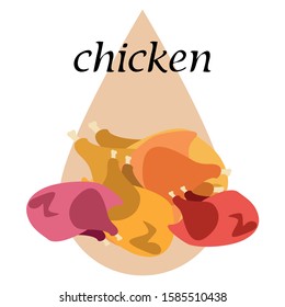 Chicken meat, cartoon, vector illustration, food background.