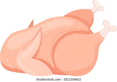 Chicken meat, fried poultry, cooked dinner, hen breast cooking, isolated on white, design, flat style vector illustration. Dutcher restaurant, cuisine symbol, delicious hot lunch, farm logo.