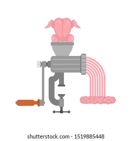 Chicken in meat grinder. Minced chicken. vector illustration