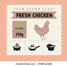 Chicken meat label with icon and text