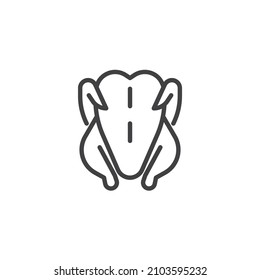 Icono de línea de carne de pollo. signo de estilo lineal para concepto móvil y diseño web. Icono vector de contorno de pollo crudo. Símbolo, ilustración del logotipo. Gráficos vectores de pavo de Acción de Gracias