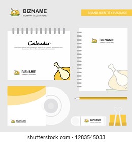Chicken meat Logo, Calendar Template, CD Cover, Diary and USB Brand Stationary Package Design Vector Template