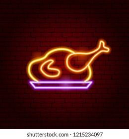 Chicken Meat Neon Sign. Vector Illustration of Food Promotion.
