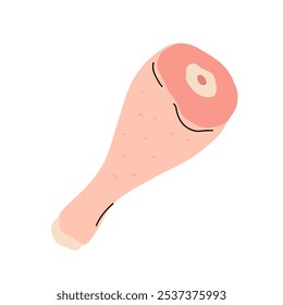 Chicken meat part set, parts of carcass, brisket wing, fillet, legs, heart, neck, feet, whole chicken. vector Illustrations on a white background