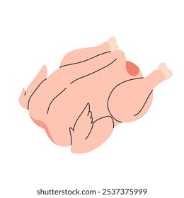 Chicken meat part set, parts of carcass, brisket wing, fillet, legs, heart, neck, feet, whole chicken. vector Illustrations on a white background