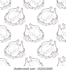 Chicken meat pattern vector, doodle art. Whole fried chicken Turkey