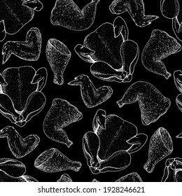 Chicken meat seamless pattern. Hand drawn background. Seamless pattern. Grilled and Fried chicken.