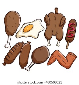 chicken meat with some junk food using doodle art