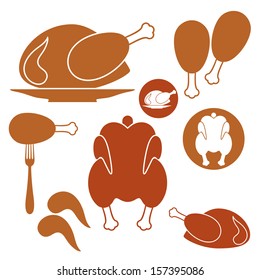 Chicken meet vector. Barbecue grill icon set. Roasted chicken on white background. Vintage style